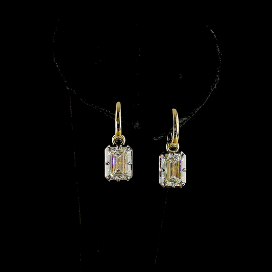 4.02 CTTW Emerald Lab Diamond Hanging Earring (E/F Color and VS1/VVS2 Clarity)