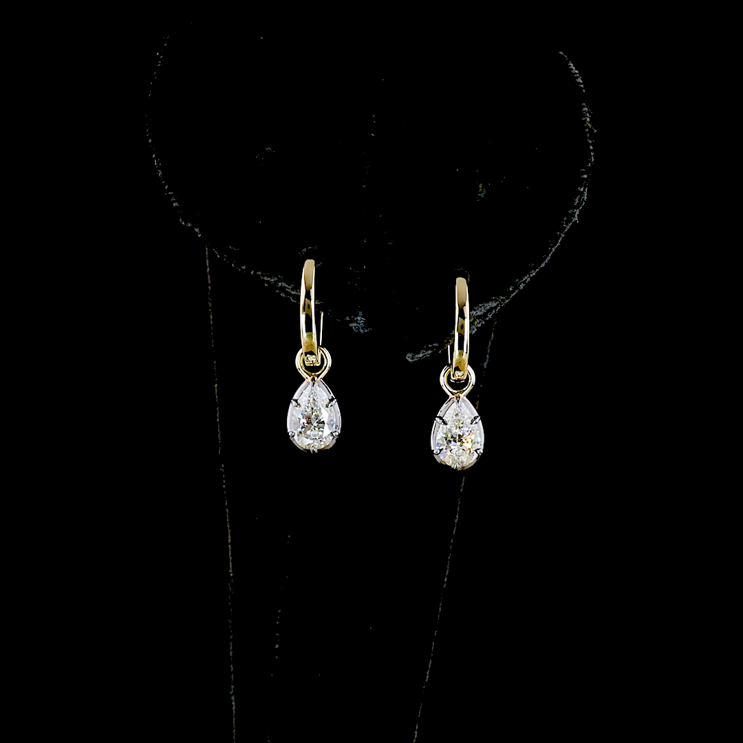 1.08 CTTW Pear Lab Diamond Hanging Earring (E Color and VS1 Clarity)