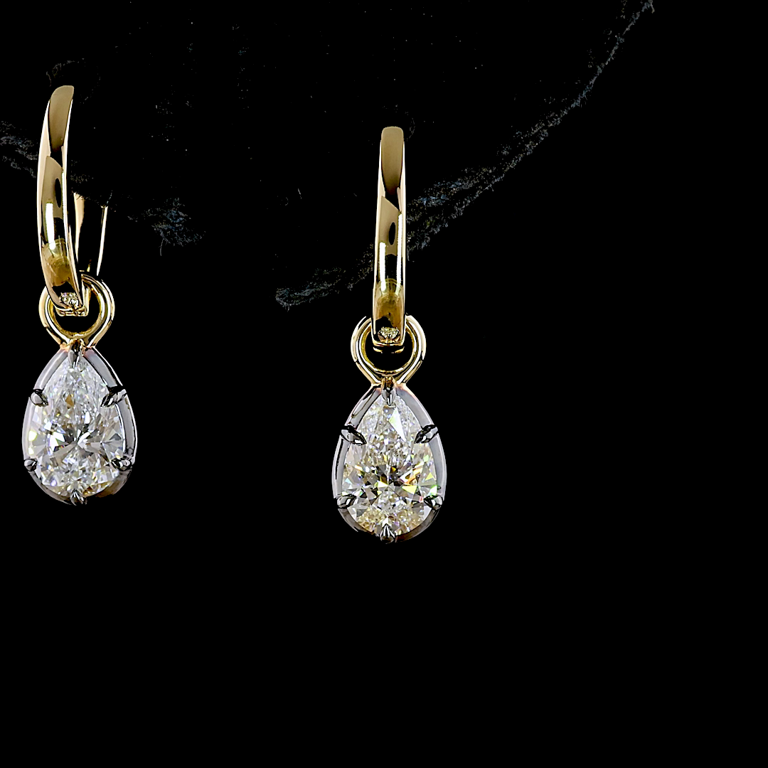 1.08 CTTW Pear Lab Diamond Hanging Earring (E Color and VS1 Clarity)