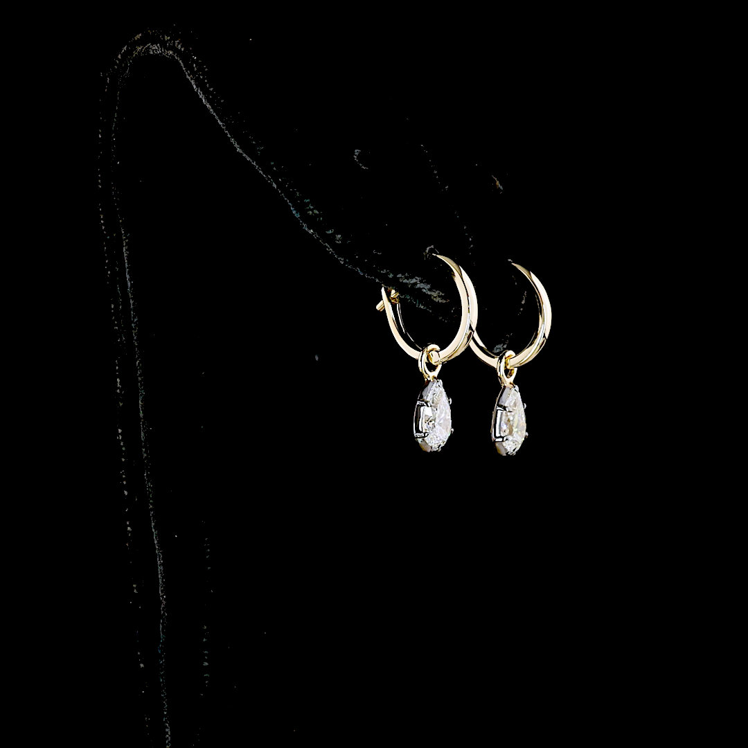 1.08 CTTW Pear Lab Diamond Hanging Earring (E Color and VS1 Clarity)