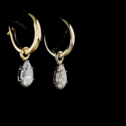 1.08 CTTW Pear Lab Diamond Hanging Earring (E Color and VS1 Clarity)