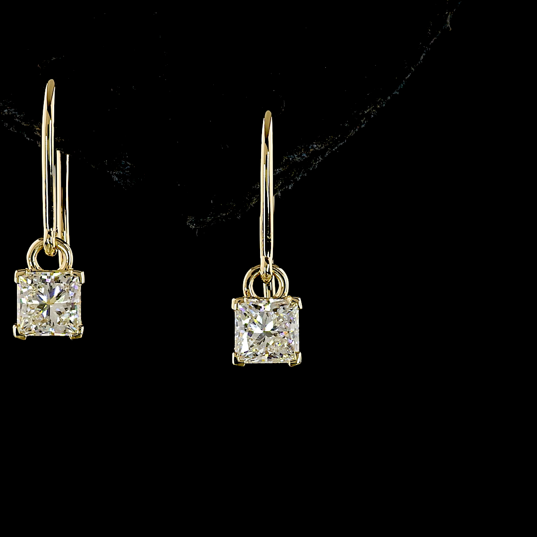 1.03 CTTW Princess Lab Diamond Hanging Earring (E Color and VS1 Clarity)