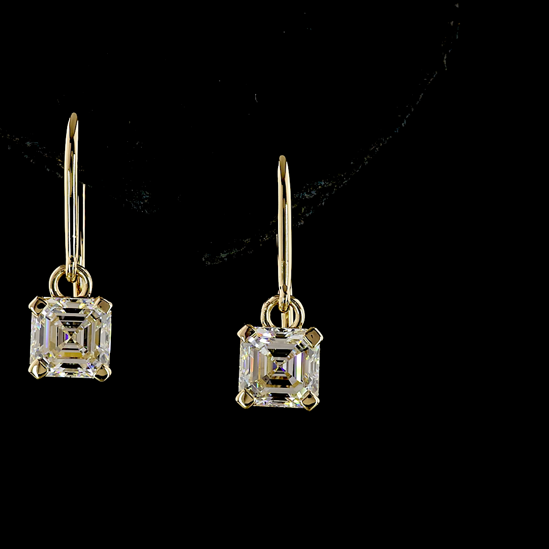 2.03 CTTW Asscher Lab Diamond Hanging Earring (E Color and VS1 Clarity)