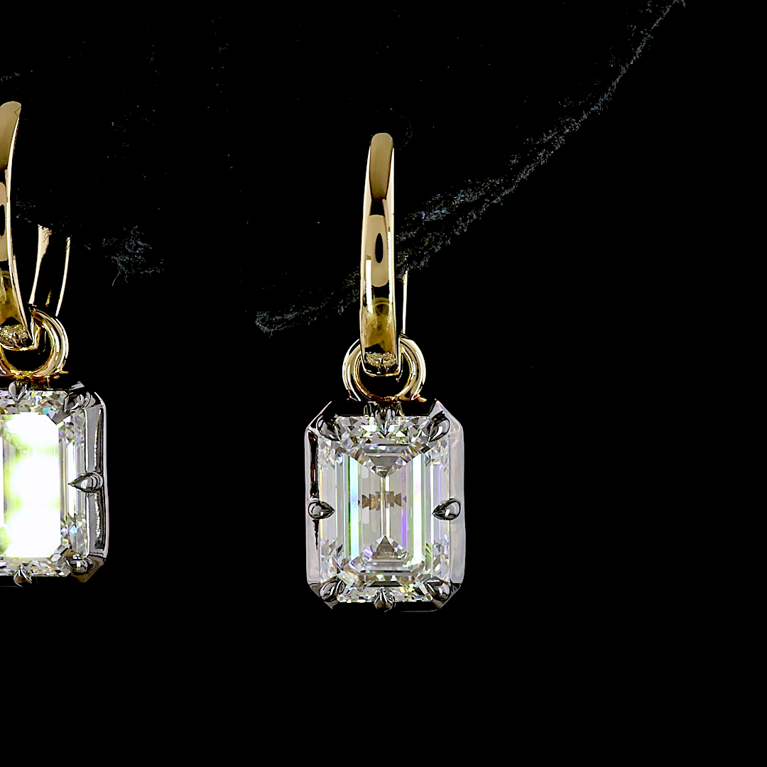 3.01 CTTW Emerald Lab Diamond Hanging Earring (F Color and VS1/VVS2 Clarity)