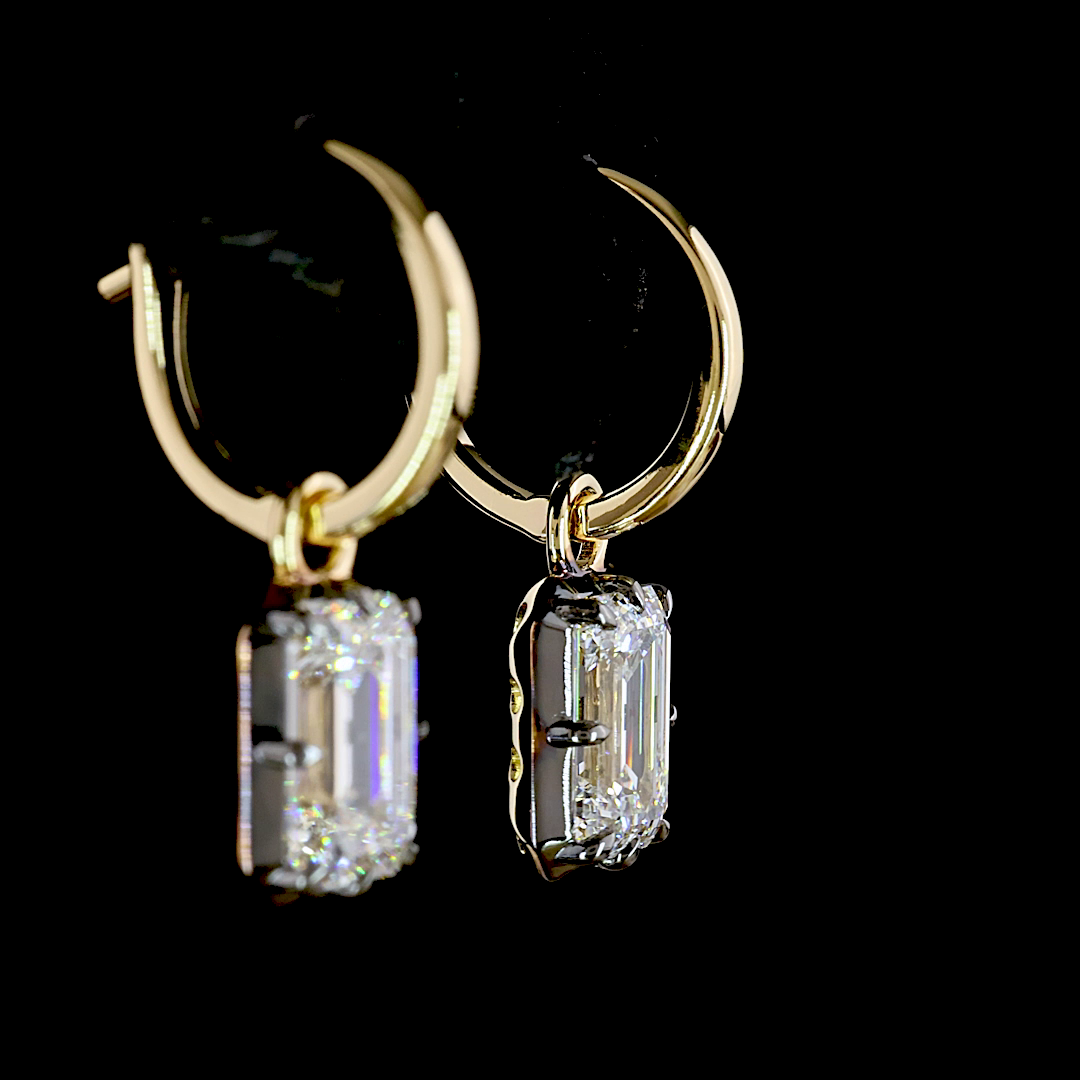 3.01 CTTW Emerald Lab Diamond Hanging Earring (F Color and VS1/VVS2 Clarity)