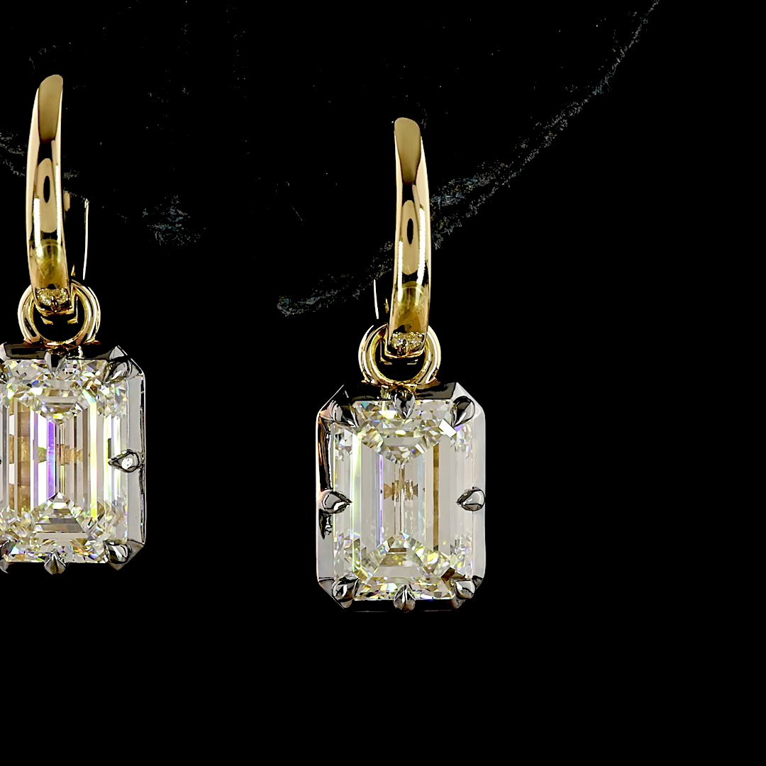 4.02 CTTW Emerald Lab Diamond Hanging Earring (F/E Color and VS1 Clarity)