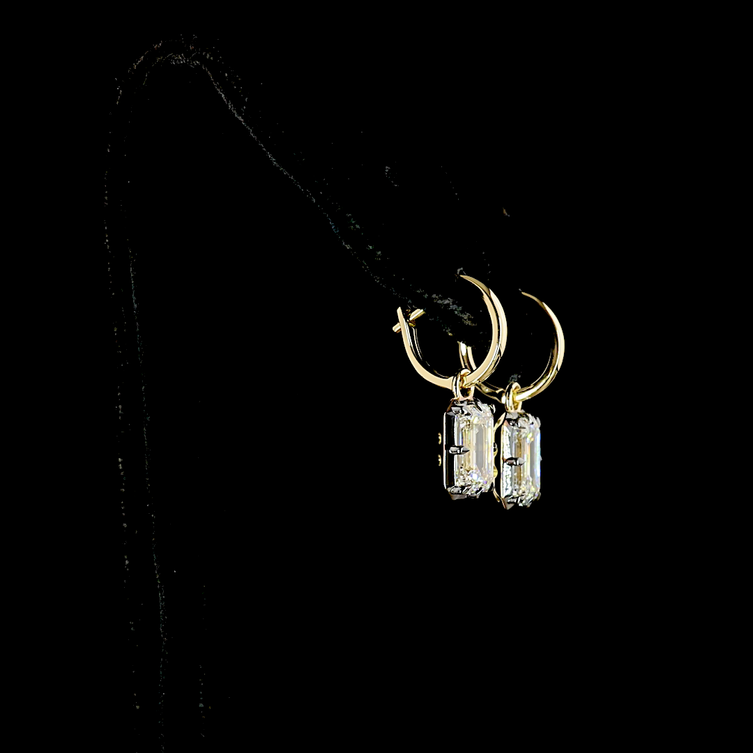 4.02 CTTW Emerald Lab Diamond Hanging Earring (F/E Color and VS1 Clarity)