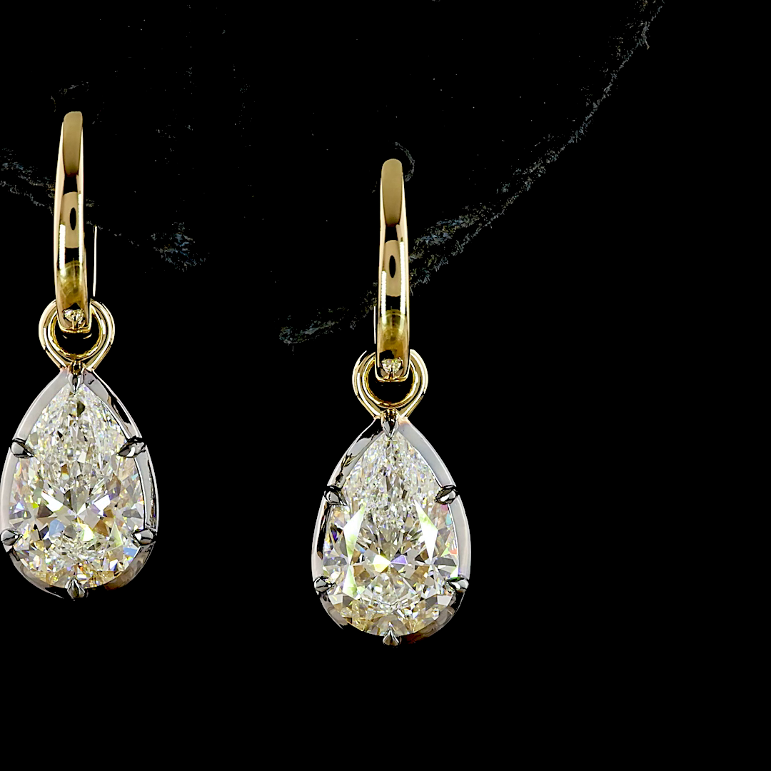 4.00 CTTW Pear Lab Diamond Hanging Earring (F Color and VS1/VVS2 Clarity)