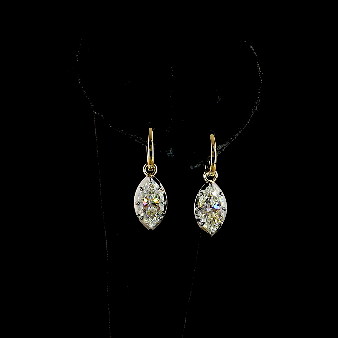 3.01 CTTW Marquise Lab Diamond Hanging Earring (E Color and VS1 Clarity)