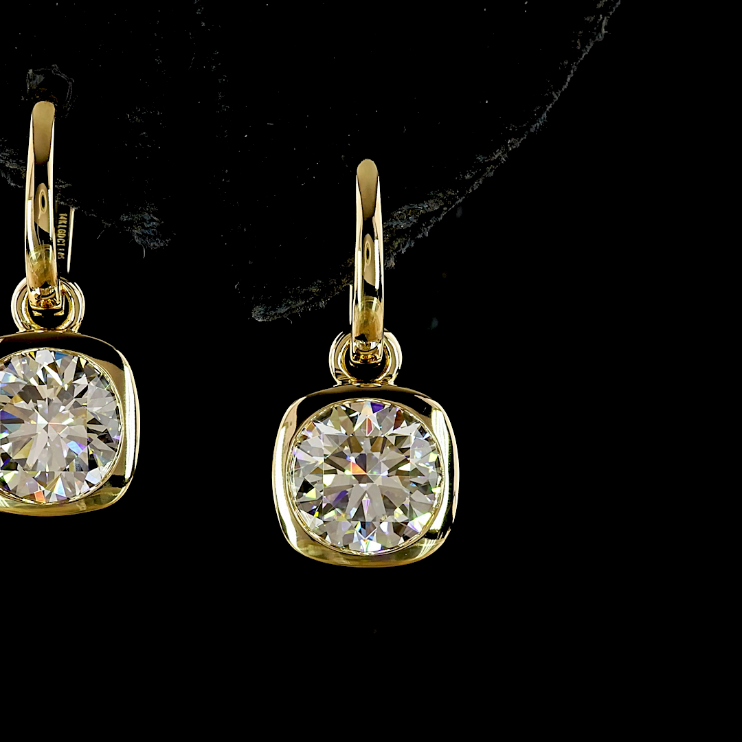 4.02 CTTW Round Lab Diamond Hanging Earring (F Color and VS1 Clarity)