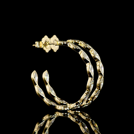 3.10 CTTW Marquise Natural Diamond C Hoops Earring Size 30.7 (E Color and SI1 Clarity)