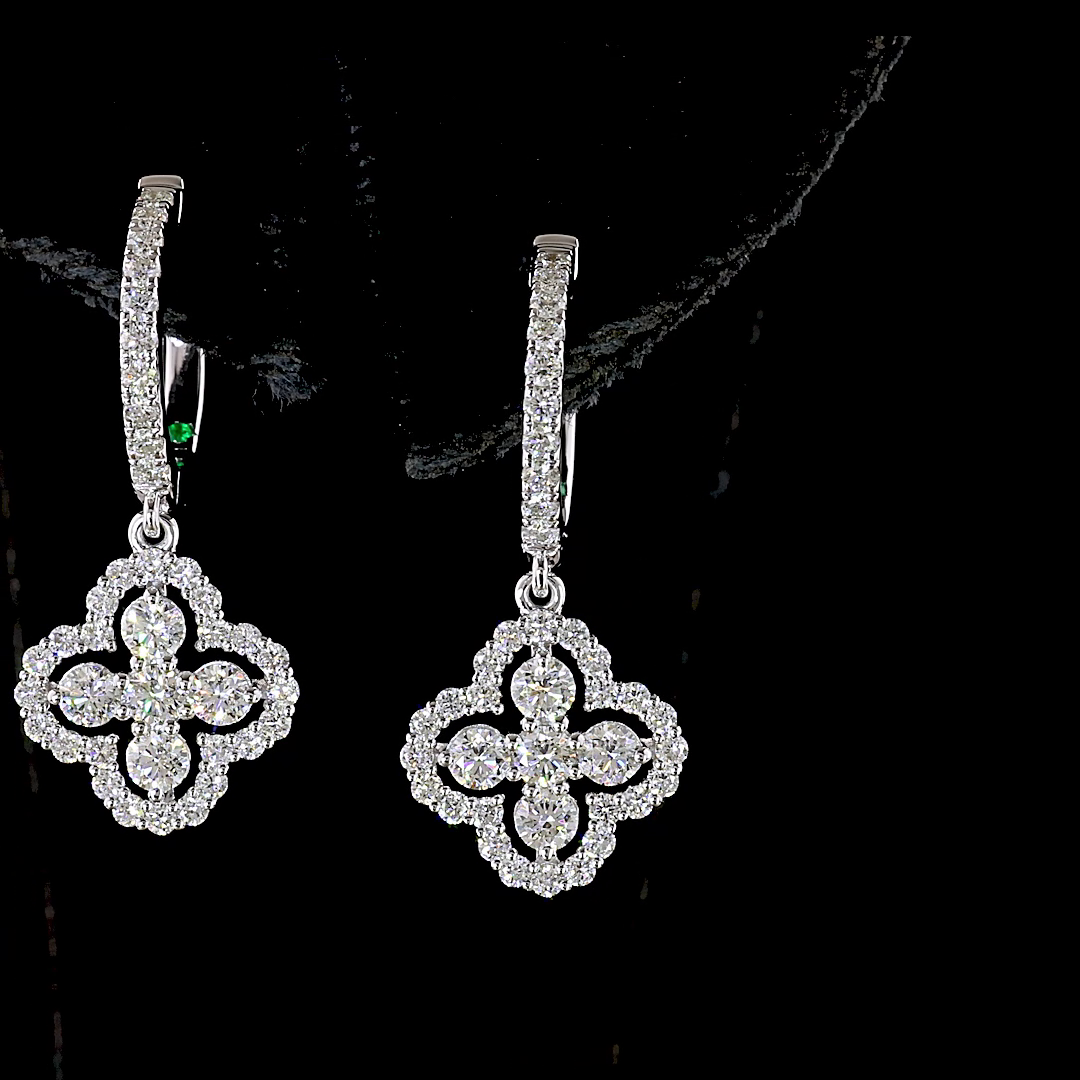 1.05 CTTW Round Lab Diamond Hanging Earring (H/E Color and SI/VS1 Clarity)