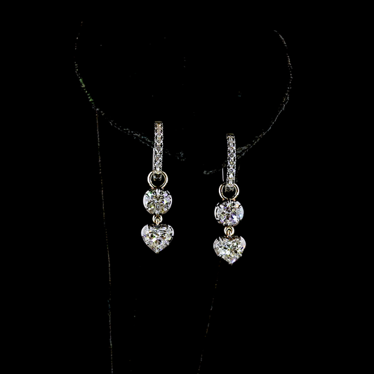 2.56 CTTW Heart Natural Diamond Hanging Earring Size 27.22 (F Color and VS2 Clarity)