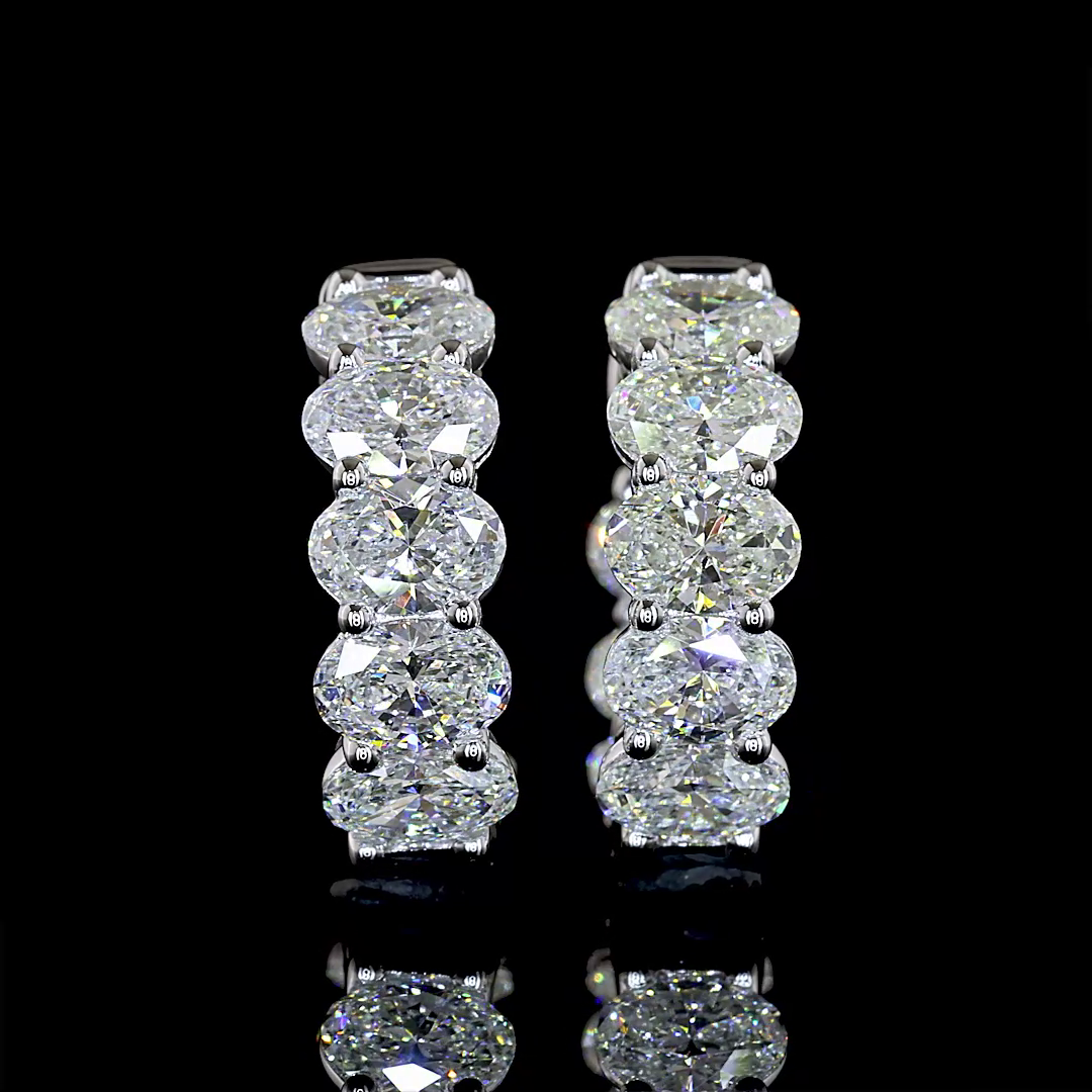 3.09 CTTW Oval Natural Diamond Huggies Earring 15.05mm (H Color and SI Clarity)