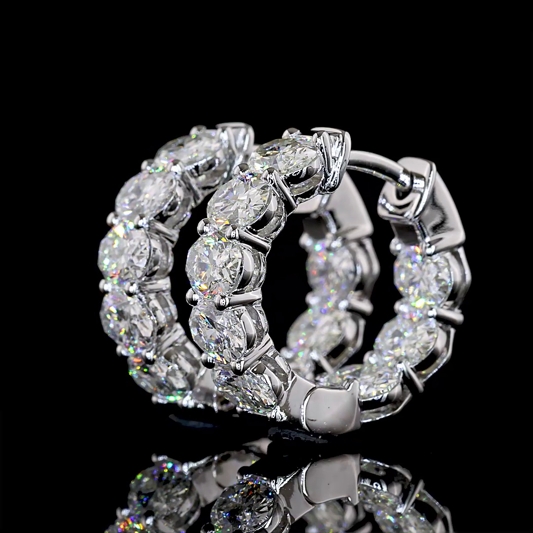 3.09 CTTW Oval Natural Diamond Huggies Earring 15.05mm (H Color and SI Clarity)