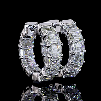3.03 CTTW Emerald Natural Diamond Huggies Earring 14.43mm (H Color and SI Clarity)