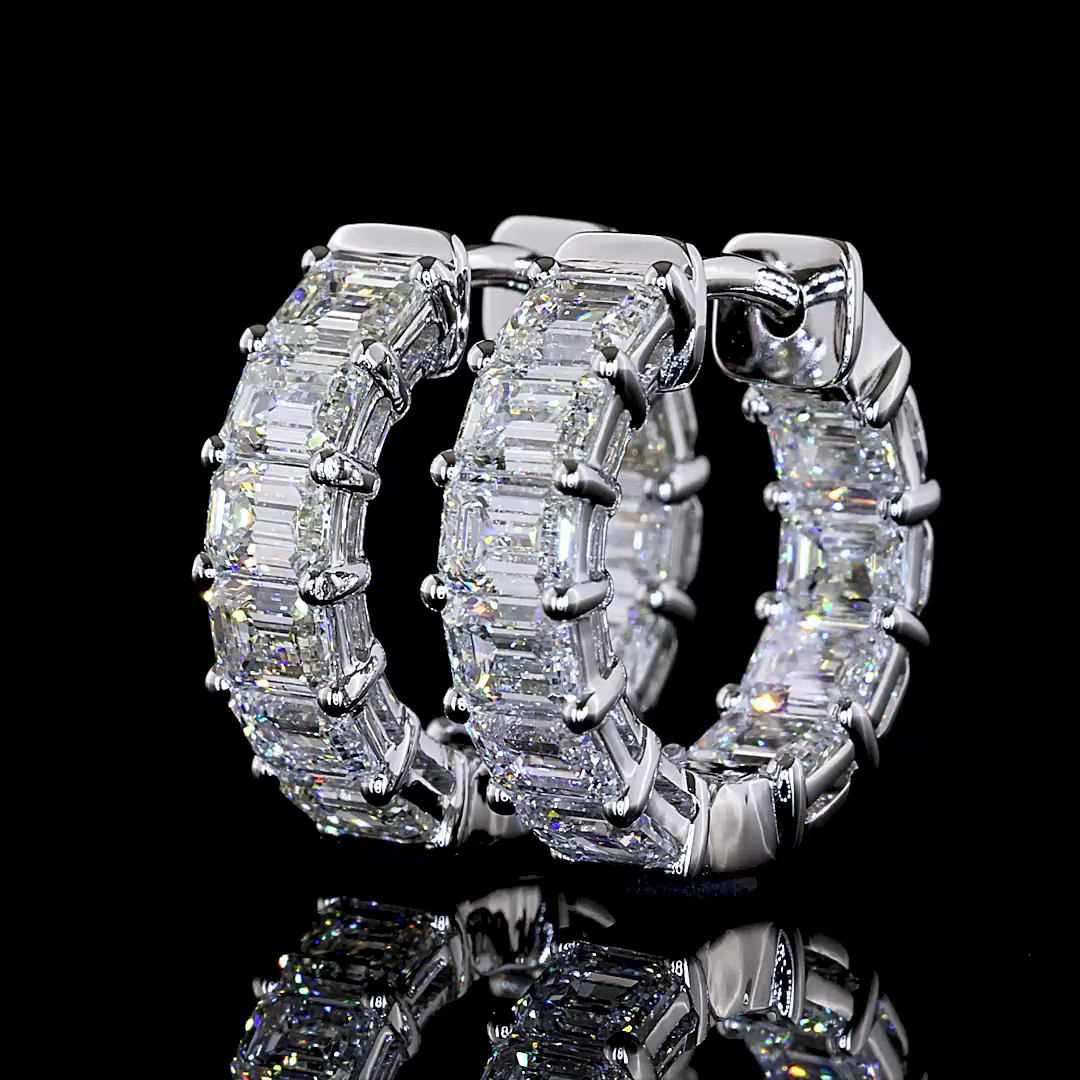 3.03 CTTW Emerald Natural Diamond Huggies Earring 14.43mm (H Color and SI Clarity)