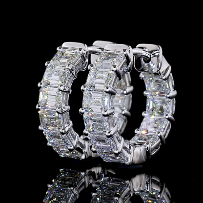 3.03 CTTW Emerald Natural Diamond Huggies Earring 14.43mm (H Color and SI Clarity)