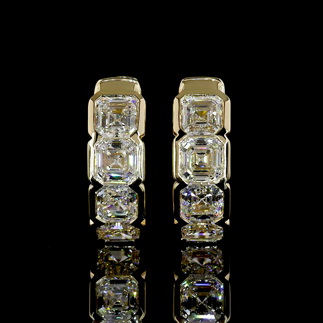 2.05 CTTW Asscher Natural Diamond Huggies Earring 14.2mm (H Color and SI Clarity)
