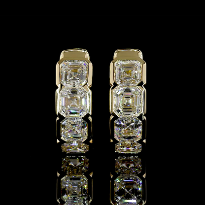 2.05 CTTW Asscher Natural Diamond Huggies Earring 14.2mm (H Color and SI Clarity)