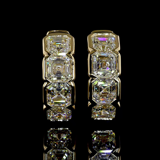 3.14 CTTW Asscher Natural Diamond Huggies Earring 15.45mm (H Color and SI Clarity)