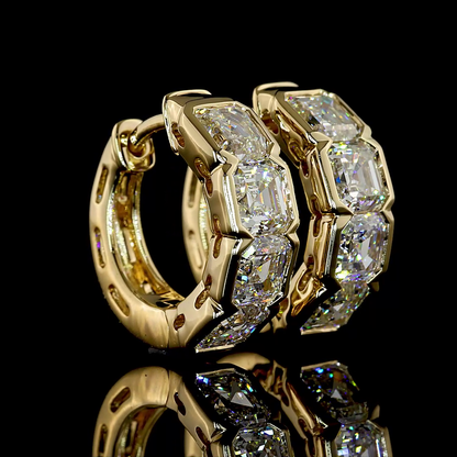 3.14 CTTW Asscher Natural Diamond Huggies Earring 15.45mm (H Color and SI Clarity)