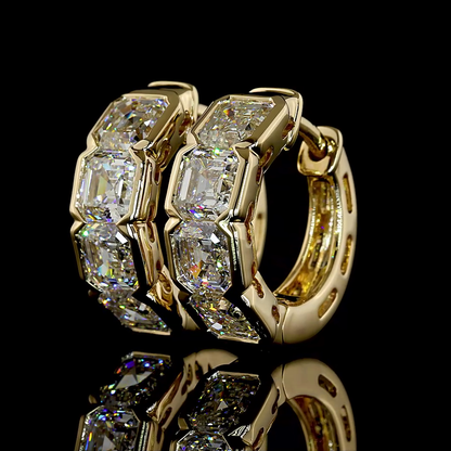 3.14 CTTW Asscher Natural Diamond Huggies Earring 15.45mm (H Color and SI Clarity)
