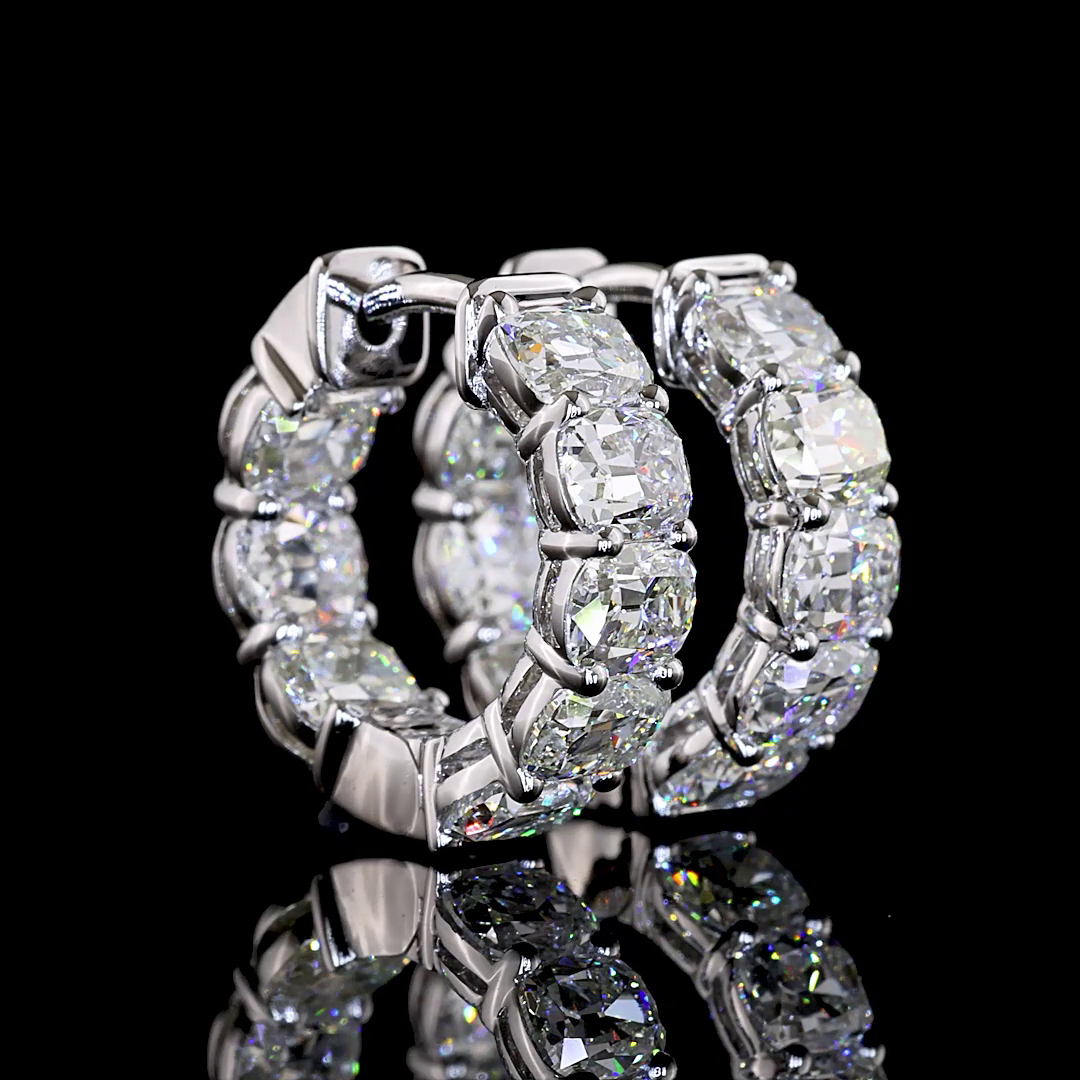 3.54 CTTW Antique Cushion Natural Diamond Huggies Earring 15.62mm (H Color and SI Clarity)