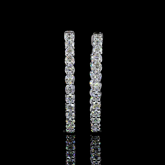 3.09 CTTW Round Natural Diamond Hoops Earring 28mm (VS2 Clarity)