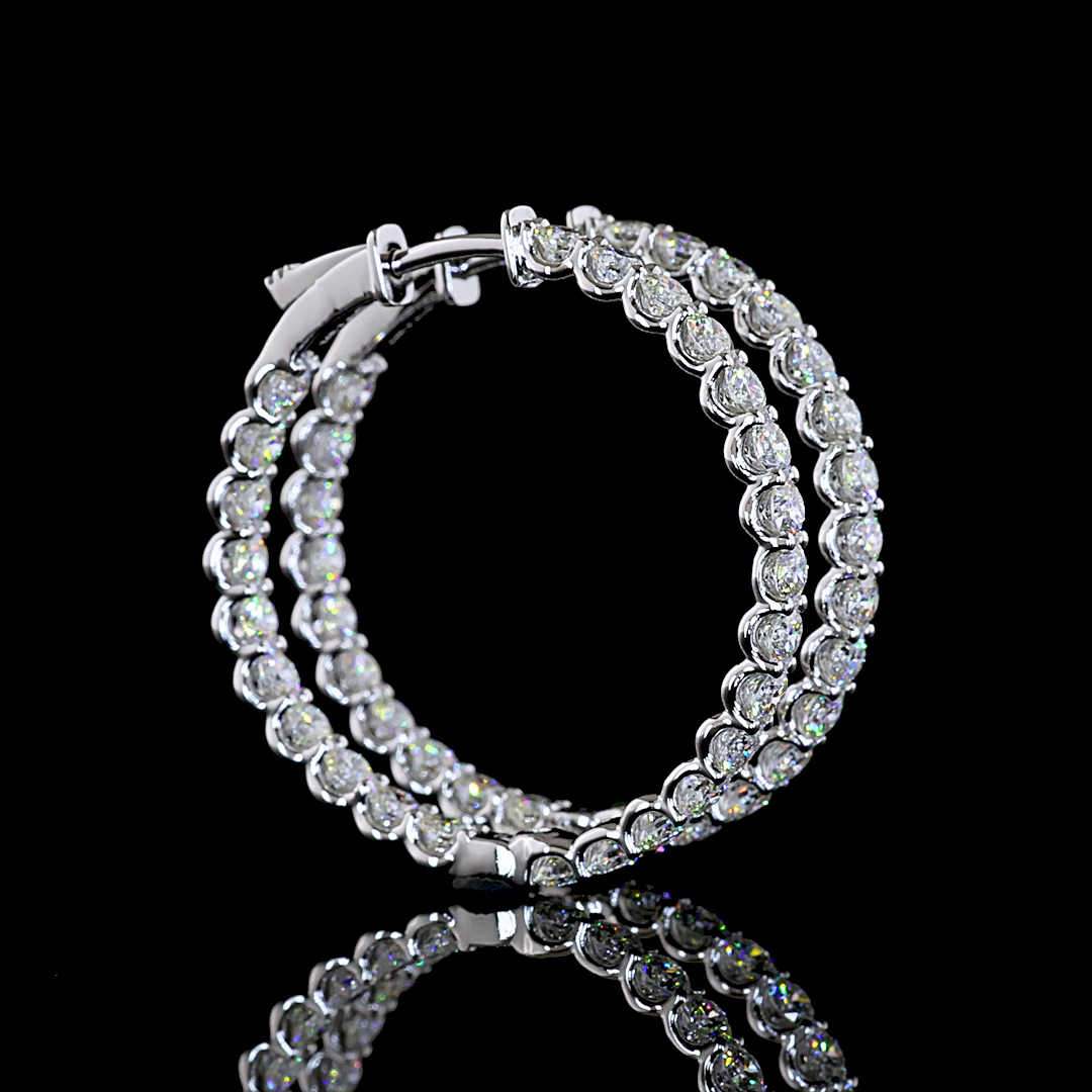 3.09 CTTW Round Natural Diamond Hoops Earring 28mm (VS2 Clarity)