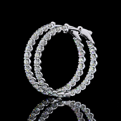 3.09 CTTW Round Natural Diamond Hoops Earring 28mm (VS2 Clarity)