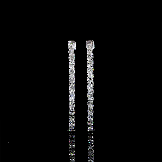 3.02 CTTW Oval Natural Diamond Hoops Earring 35mm (H Color and SI Clarity)