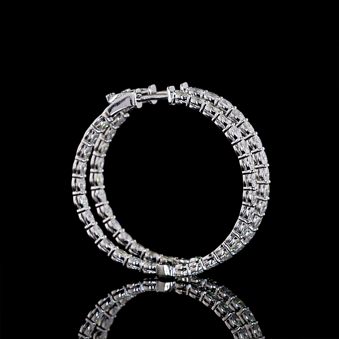 3.02 CTTW Oval Natural Diamond Hoops Earring 35mm (H Color and SI Clarity)