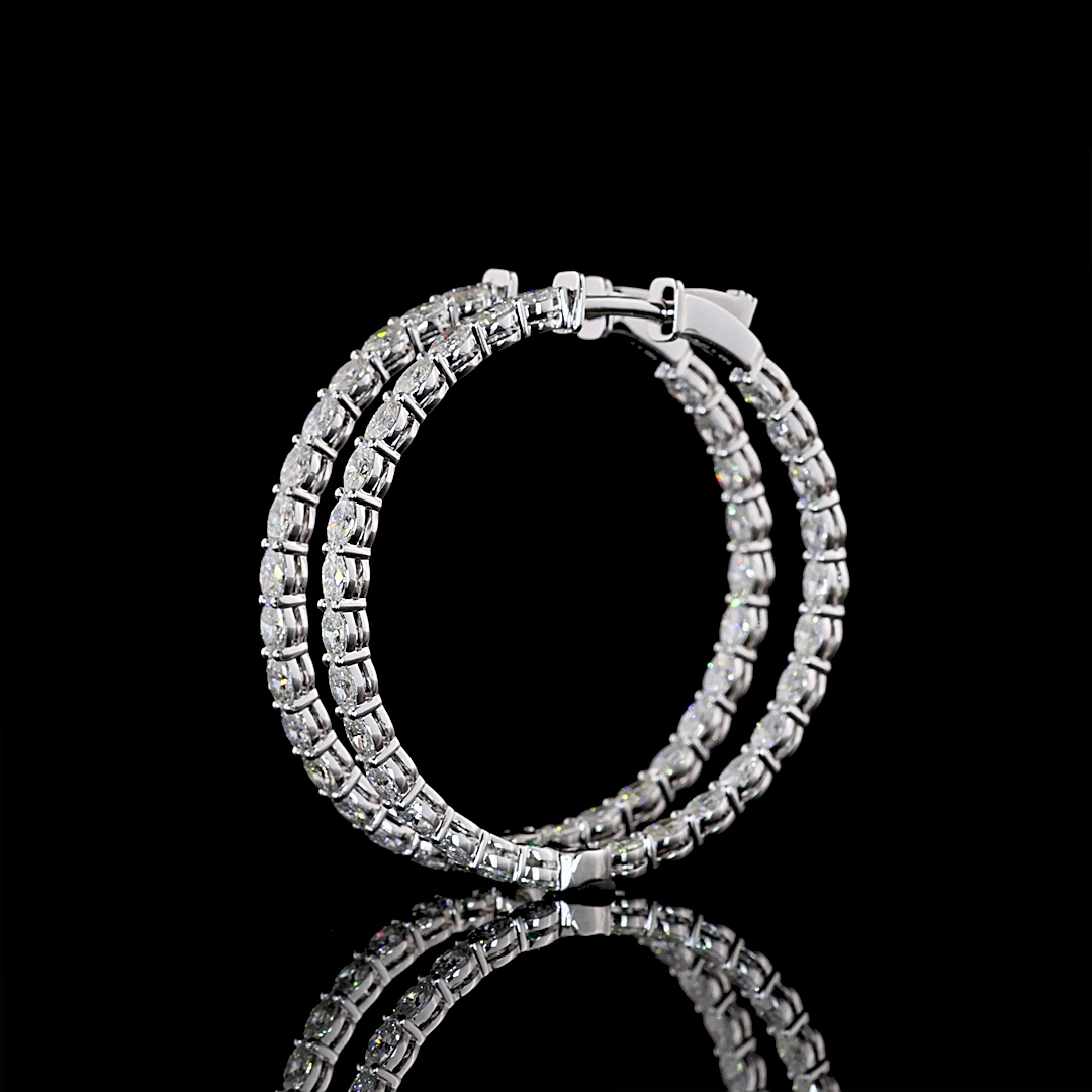 3.02 CTTW Oval Natural Diamond Hoops Earring 35mm (H Color and SI Clarity)