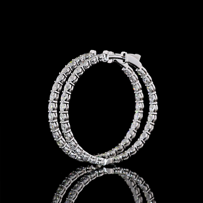 3.02 CTTW Oval Natural Diamond Hoops Earring 35mm (H Color and SI Clarity)
