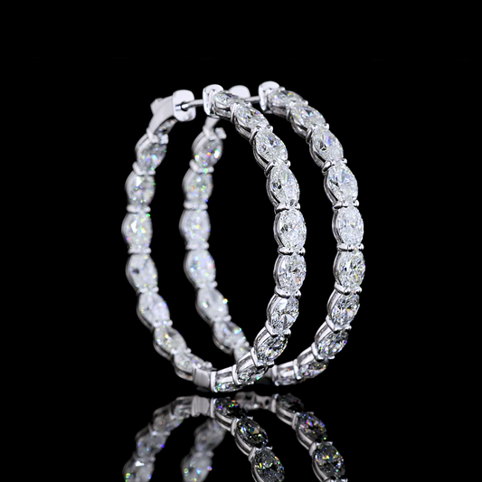 7.68 CTTW Oval Natural Diamond Hoops Earring 34.8mm (H Color and SI Clarity)
