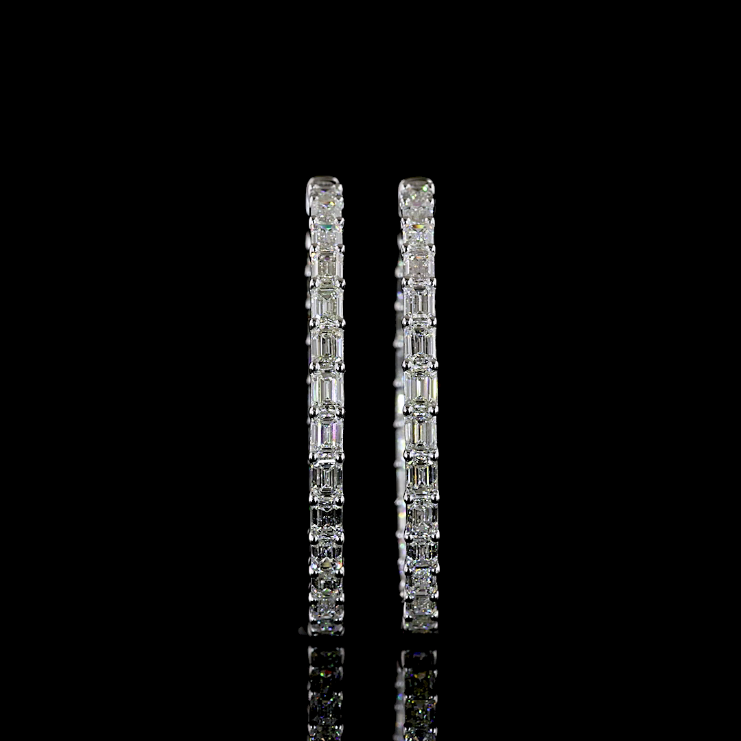 5.35 CTTW Emerald Natural Diamond Hoops Earring 35mm (H Color and SI Clarity)