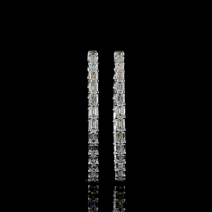 5.35 CTTW Emerald Natural Diamond Hoops Earring 35mm (H Color and SI Clarity)