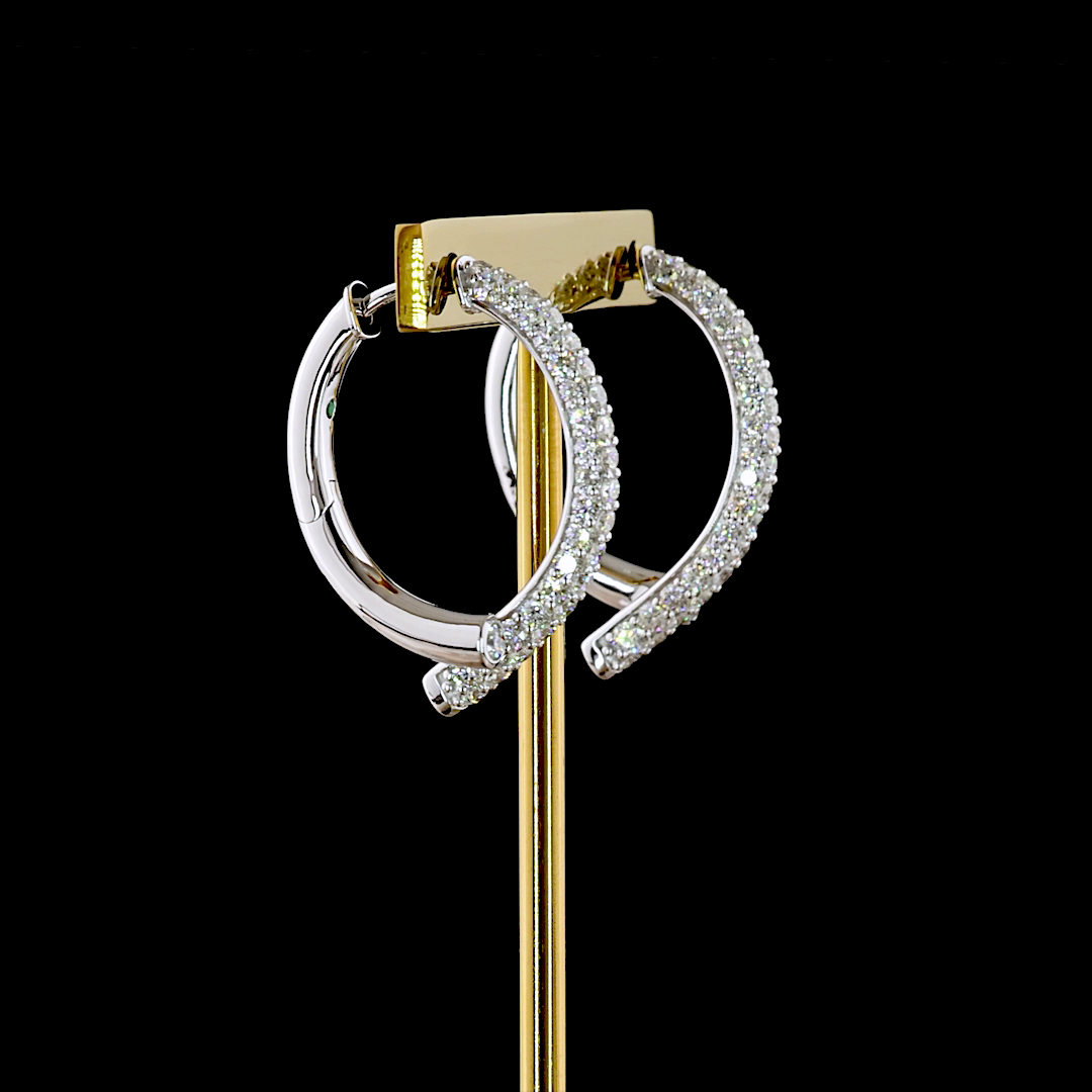 2.48 CTTW Round Natural Diamond Huggies Earring 26.4mm (H Color and SI Clarity)
