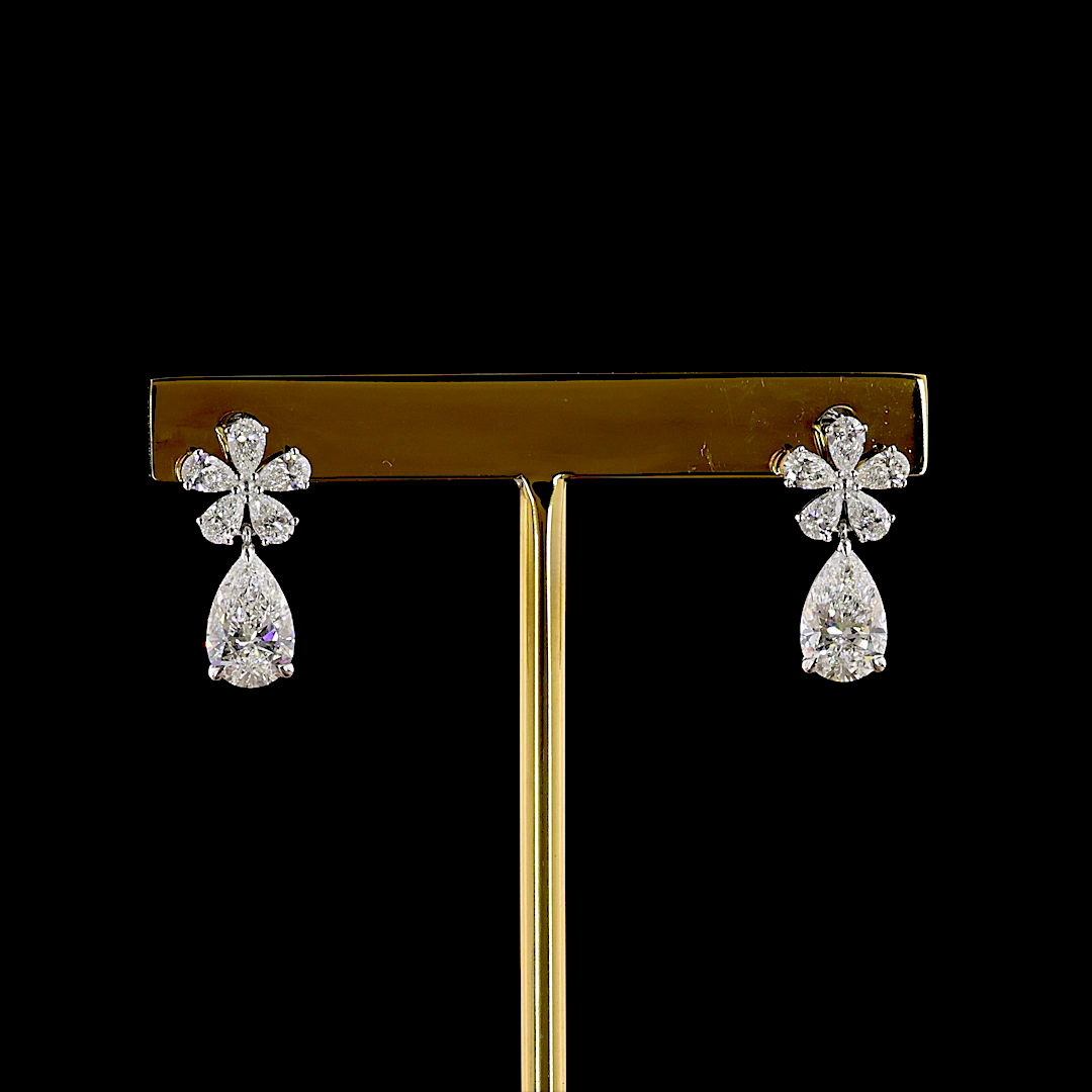2.64 CTTW Pear Lab Diamond Hanging Earring (E Color and VS1 Clarity)