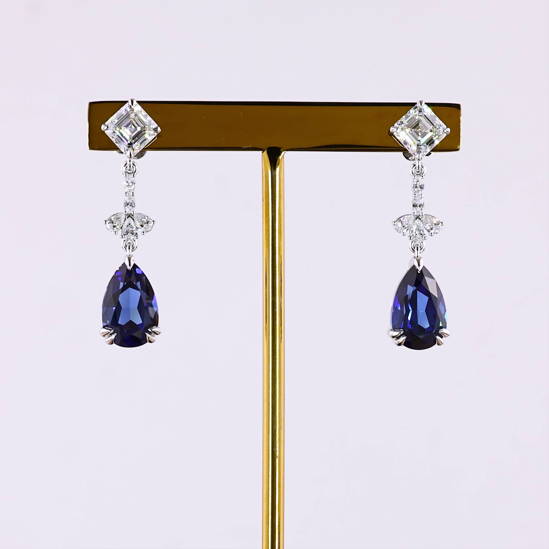 2.45 CTTW MIX Lab Grown Diamond Hanging Earring Size 33.1 (Blue Color and VS2 Clarity)