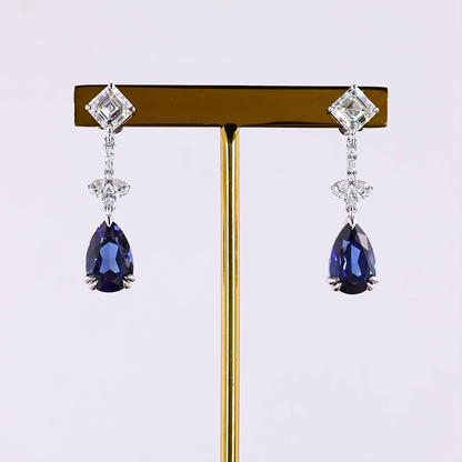 2.45 CTTW MIX Lab Grown Diamond Hanging Earring Size 33.1 (Blue Color and VS2 Clarity)