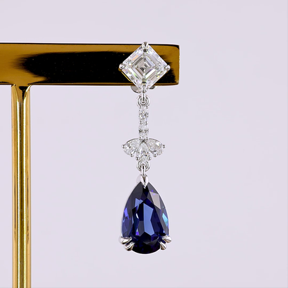 2.45 CTTW MIX Lab Grown Diamond Hanging Earring Size 33.1 (Blue Color and VS2 Clarity)