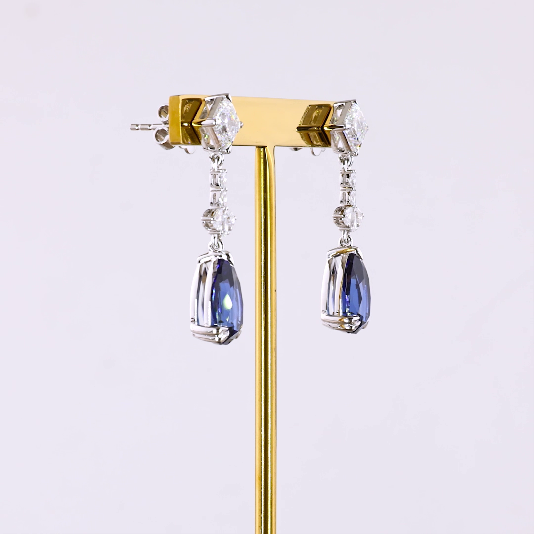 2.45 CTTW MIX Lab Grown Diamond Hanging Earring Size 33.1 (Blue Color and VS2 Clarity)