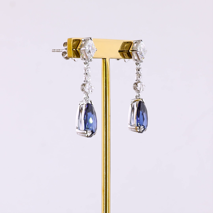 2.45 CTTW MIX Lab Grown Diamond Hanging Earring Size 33.1 (Blue Color and VS2 Clarity)