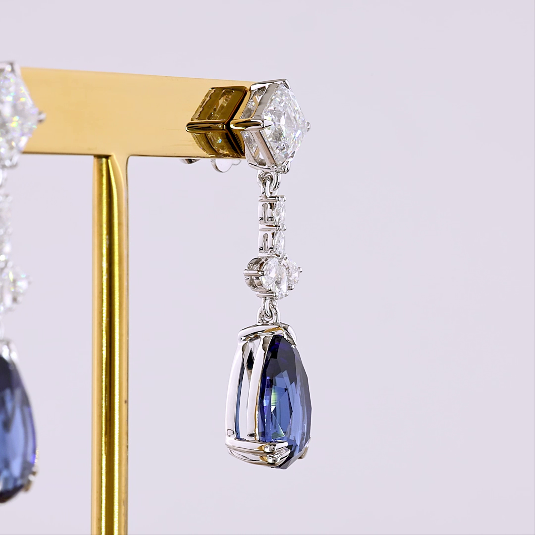 2.45 CTTW MIX Lab Grown Diamond Hanging Earring Size 33.1 (Blue Color and VS2 Clarity)