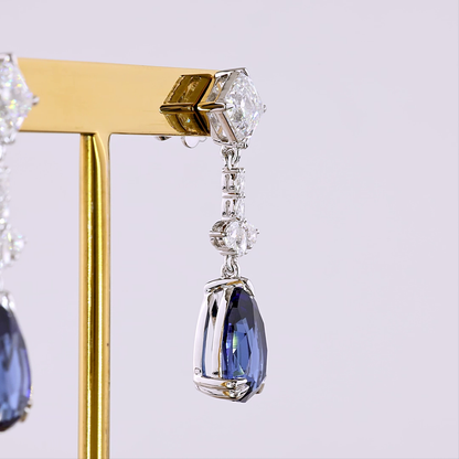 2.45 CTTW MIX Lab Grown Diamond Hanging Earring Size 33.1 (Blue Color and VS2 Clarity)