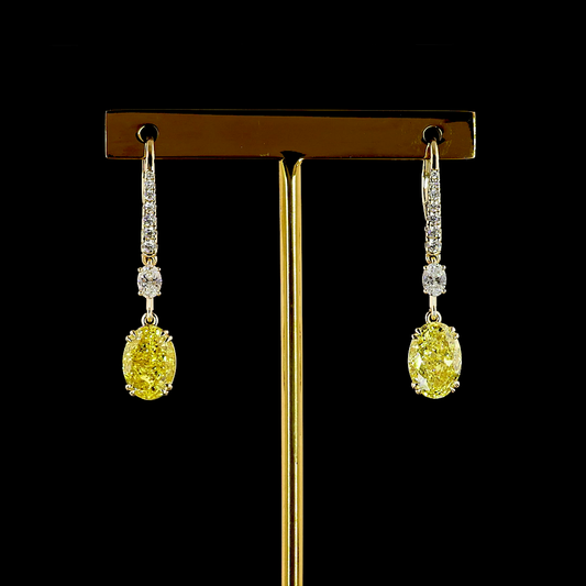 5.72 CTTW Oval Lab Grown Diamond Hanging Earring Size 34.8 (FV.YL Color and VS2 Clarity)