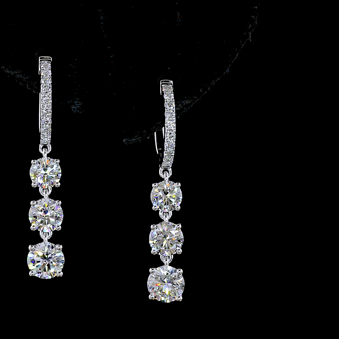 2.59 CTTW Round Lab Grown Diamond Hanging Earring Size 30.7 (E Color and VS1 Clarity)