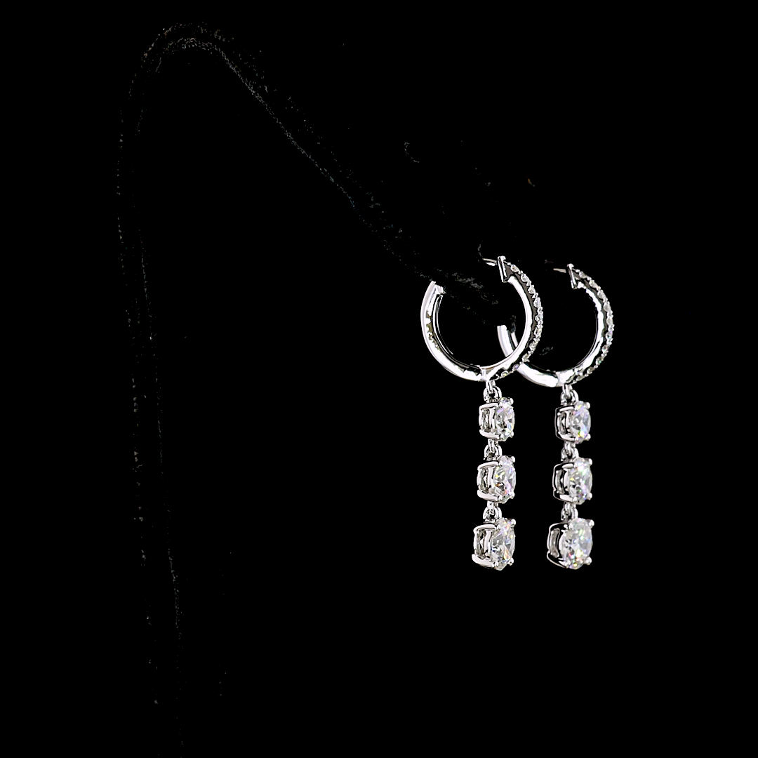 2.59 CTTW Round Lab Grown Diamond Hanging Earring Size 30.7 (E Color and VS1 Clarity)